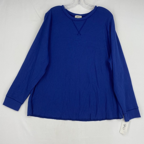 Style & Co Womens 3X Jewel Neck Thermal Knit Top Blue Cotton Blend Long Sleeve - Picture 2 of 10